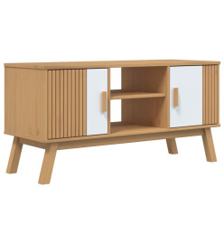 Meuble TV OLDEN blanc et marron 114x43x57 cm bois de pin massif