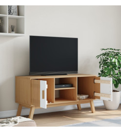 Meuble TV OLDEN blanc et marron 114x43x57 cm bois de pin massif