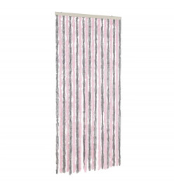 Rideau anti-mouches gris argenté et rose 100x200 cm chenille