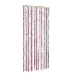 Rideau anti-mouches gris argenté et rose 100x230 cm chenille