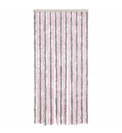 Rideau anti-mouches gris argenté et rose 100x230 cm chenille