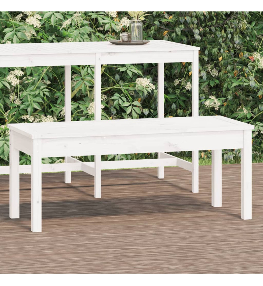 Banc de jardin blanc 109x44x45 cm bois massif de pin