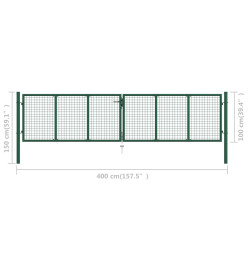 Portail en treillis de jardin Acier 400 x 100 cm Vert