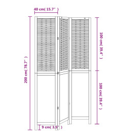 Cloison de séparation 3 panneaux marron foncé paulownia massif