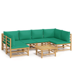 Salon de jardin 7 pcs avec coussins vert bambou