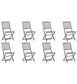 Chaises pliables d'extérieur 8 pcs avec coussins Bois d'acacia