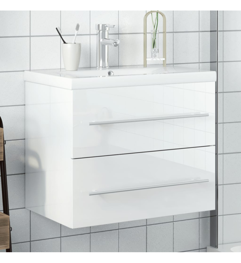 Armoire lavabo de salle de bain bassin intégré blanc brillant Armoire lavabo de salle de bain bassin intégré blanc brillant