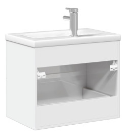 Armoire lavabo de salle de bain bassin intégré blanc brillant