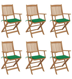 Chaises pliables de jardin 6 pcs avec coussins Bois d'acacia