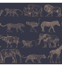 Kids at Home Papier peint Safari Midnight Bleu