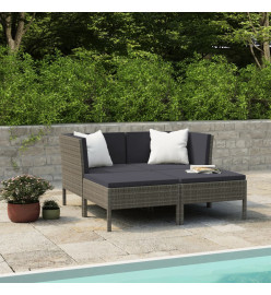 Salon de jardin 4 pcs avec coussins Résine tressée Gris