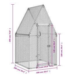 Cage pour poules argenté 100x100x190 cm acier galvanisé