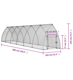 Cage pour poules argenté 600x105x120 cm acier galvanisé