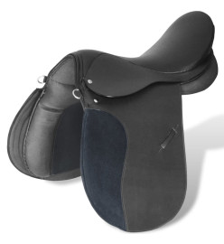 Set de selle équitation 17,5" en cuir véritable 18 cm 5 en 1 noir