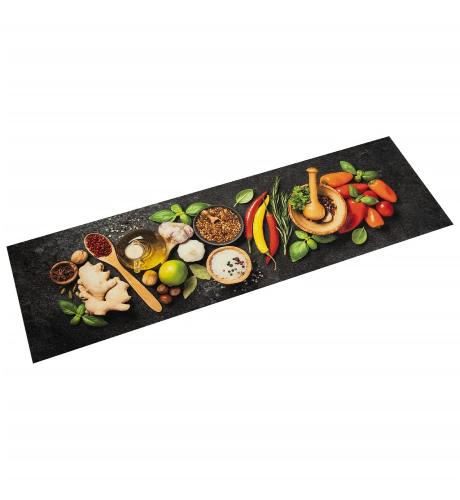 Tapis de cuisine lavable impression d'épices 45x150 cm velours