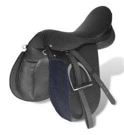 Set de selle équitation 17,5" en cuir véritable 12 cm 5 en 1 noir