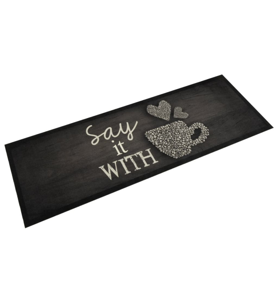 Tapis de cuisine lavable imprimé tasse noir 60x180 cm velours