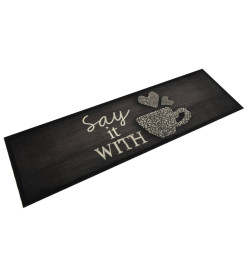 Tapis de cuisine lavable imprimé tasse noir 45x150 cm velours