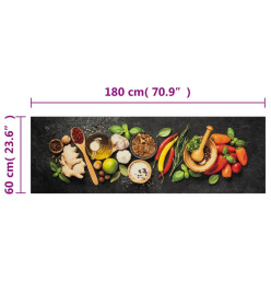 Tapis de cuisine lavable impression d'épices 60x180 cm velours