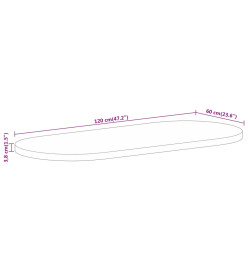 Dessus de table 120x60x3,8cm ovale bois massif de manguier brut