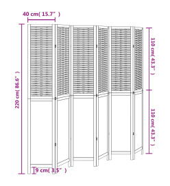 Cloison de séparation 6 panneaux blanc bois de paulownia massif