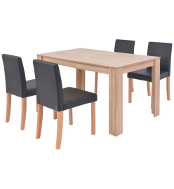 Table et chaises 5 pcs Cuir synthétique Chêne Noir