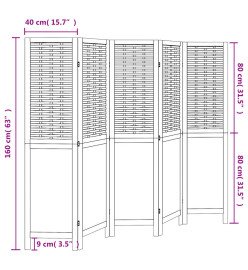 Cloison de séparation 5 panneaux blanc bois de paulownia massif