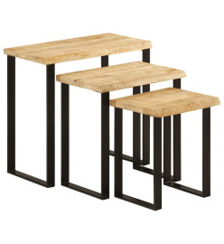 Tables gigognes 3 pcs avec bord vivant bois de manguier massif