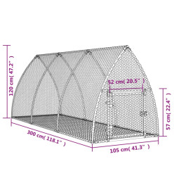 Cage à lapin argenté 300x105x120 cm acier galvanisé