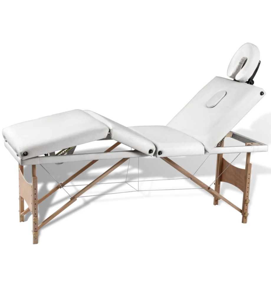 Table de massage pliable Blanc crème 4 zones avec cadre en bois