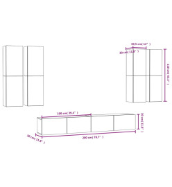 Ensemble de meuble TV 6 pcs Gris béton Aggloméré