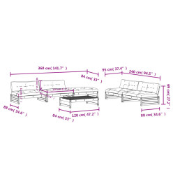 Salon de jardin 6 pcs avec coussins bois massif