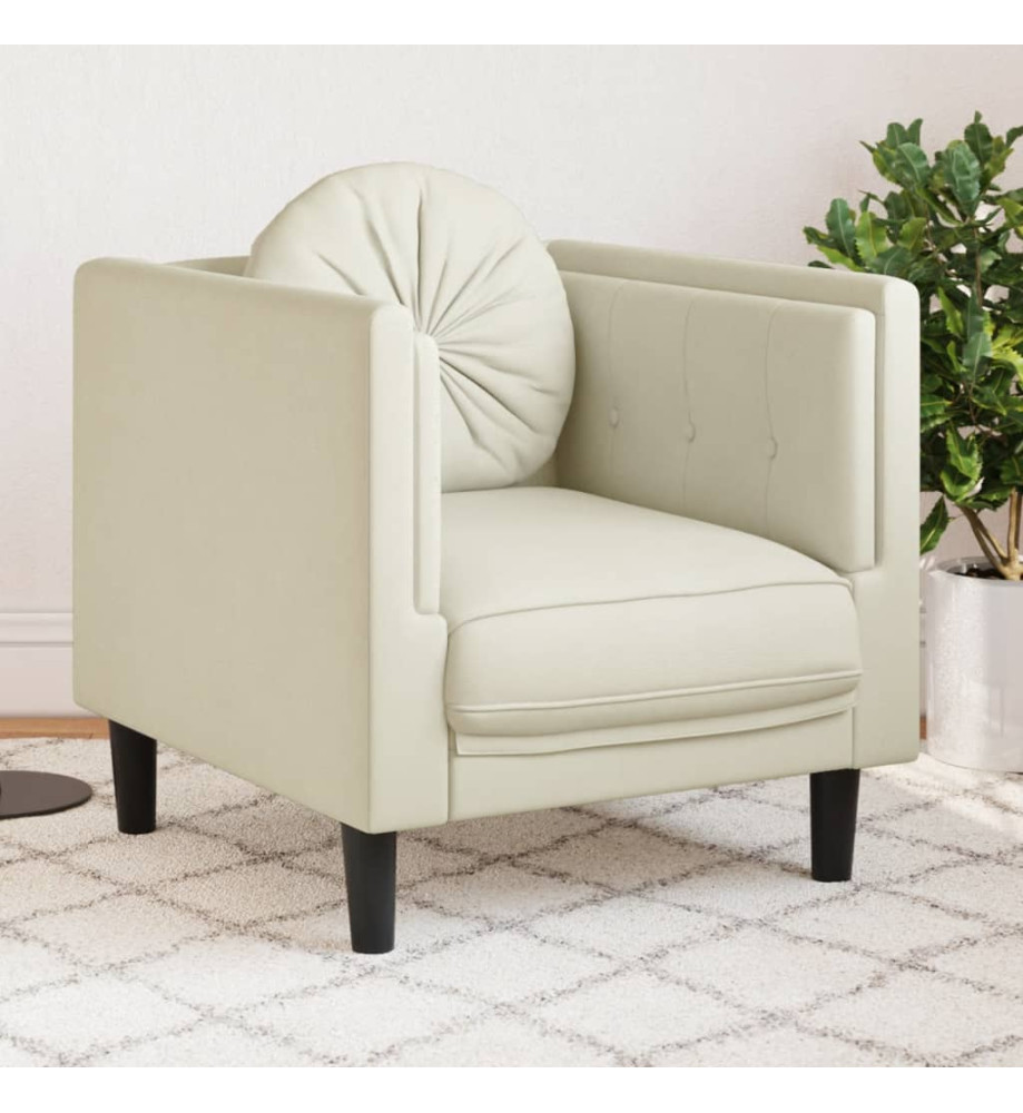 Fauteuil avec coussin crème velours