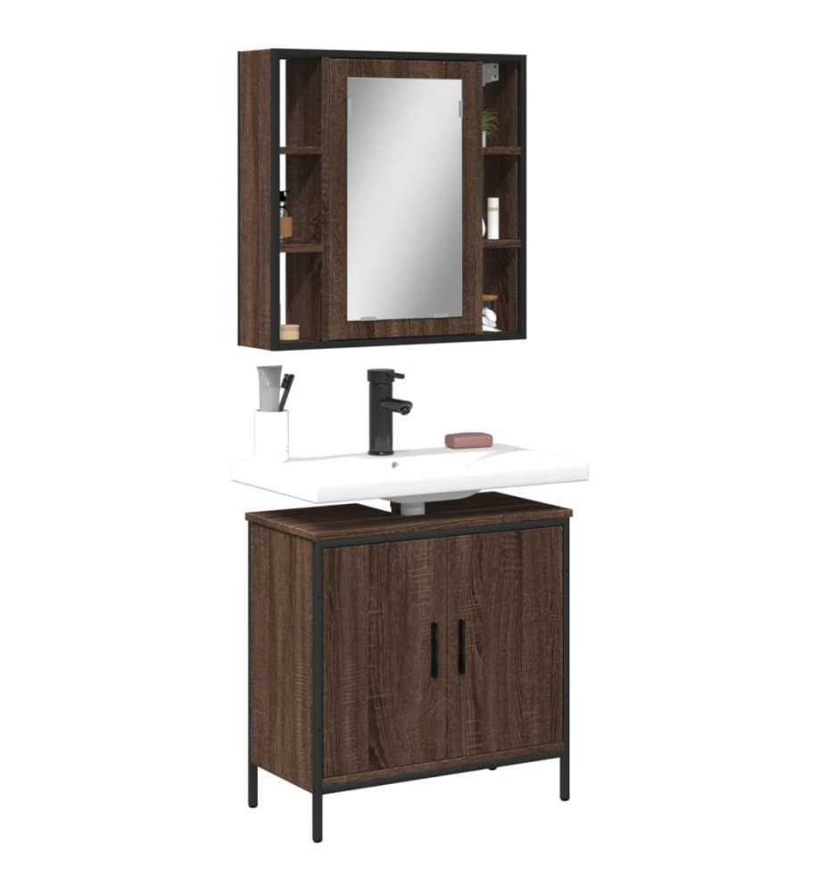 Ensemble de meubles de salle de bain 2 pcs Chêne marron