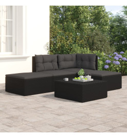 Salon de jardin 4 pcs avec coussins Noir Résine tressée