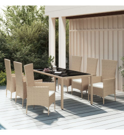 Ensemble à dîner de jardin avec coussins 7 pcs beige poly rotin