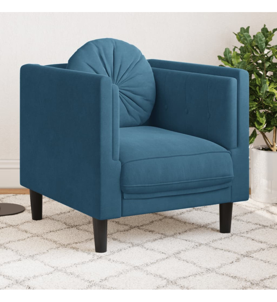 Fauteuil avec coussin bleu velours