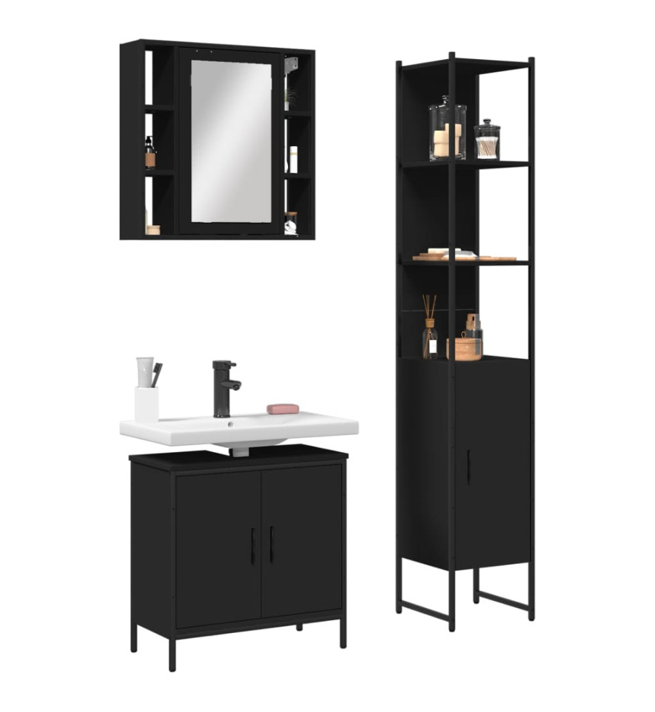 Ensemble d'armoires salle de bain 3 pcs noir bois d'ingénierie