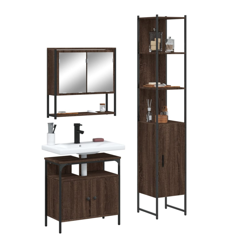 Ensemble de meubles de salle de bain 3 pcs Chêne marron