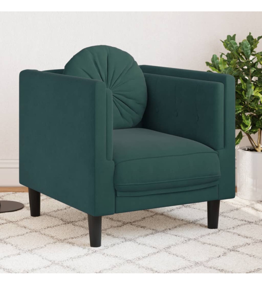 Fauteuil avec coussin vert foncé velours