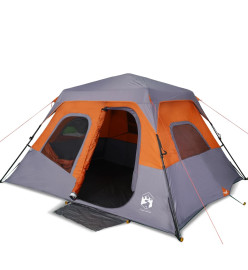 Tente de camping 6 personnes gris et orange 344x282x192 cm