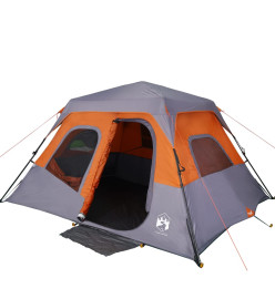 Tente de camping 6 personnes gris et orange 344x282x192 cm