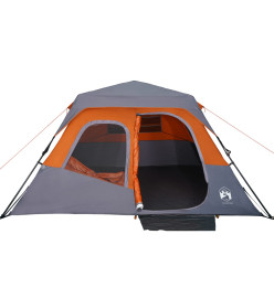 Tente de camping 6 personnes gris et orange 344x282x192 cm