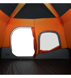 Tente de camping 6 personnes gris et orange 344x282x192 cm