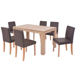 Table et chaises 7 pcs Cuir synthétique Chêne Marron