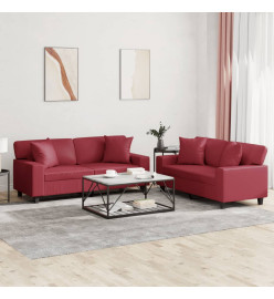 Ensemble de canapés 2 pcs et coussins rouge bordeaux similicuir