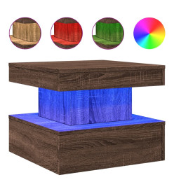 Table basse avec lumières LED chêne marron 50x50x40 cm