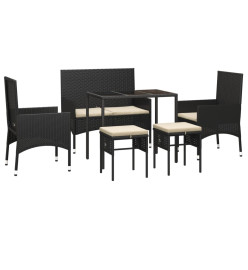 Salon de jardin 6 pcs avec coussins Noir Résine tressée