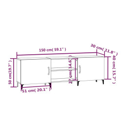 Meuble TV gris béton 150x30x50 cm bois d'ingénierie