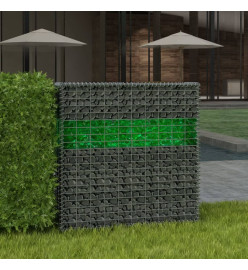 Mur de gabion avec pierres de verre et lampe LED 100x30x150 cm